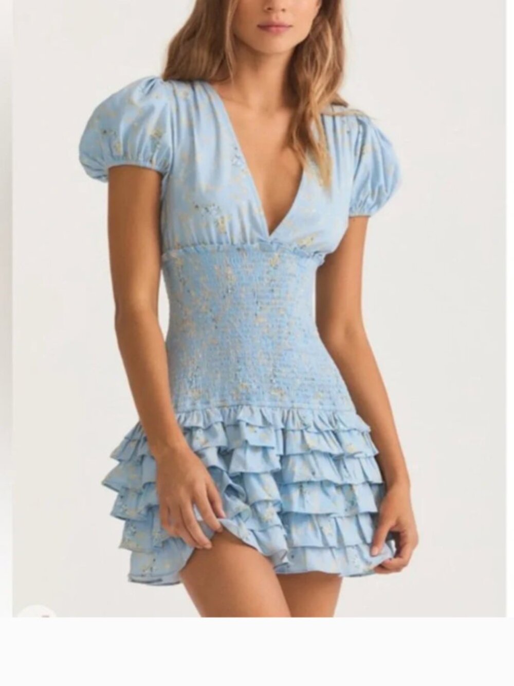 LoveShackFancy Radia Floral Print Smocked Ruffle Mini Dress Size Medium